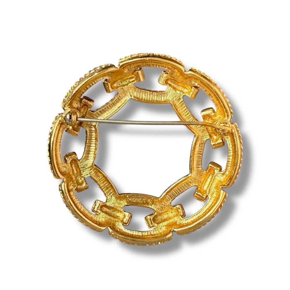Vintage MONET Brooch Round Circle Wreath Textured Pin - Picture 7 of 7